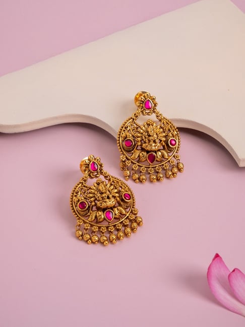 Kushal's Fashion Jewellery Pink Golden Earrings for Women-picture-20