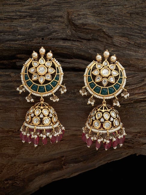 Kushal's Fashion Jewellery Pink & Green Golden Earrings for Women-picture-25