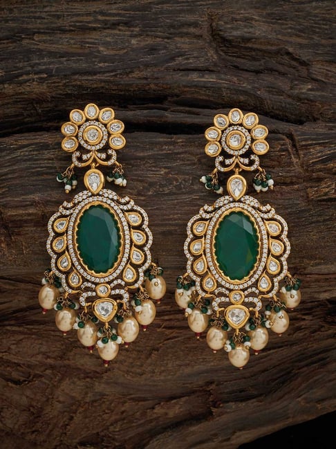 Kushal's Fashion Jewellery Green Golden Earrings for Women-picture-45
