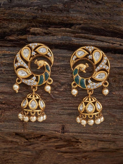 Kushal's Fashion Jewellery Green Golden Earrings for Women-picture-13