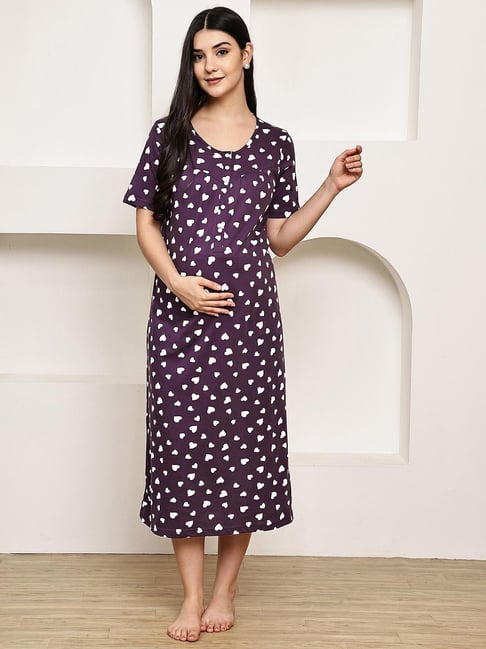 Secret Wish Violet Printed Maternity Nighty-picture-32