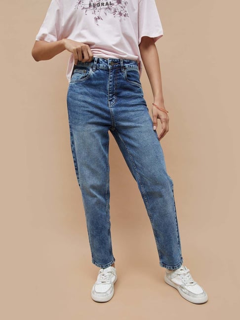 Fame Forever By Lifestyle Mid Blue Cotton Mom Fit Jeans-picture-33