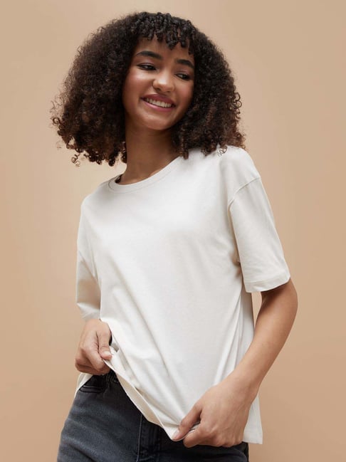 Fame Forever By Lifestyle Off White Cotton Regular Fit T-Shirt-picture-48