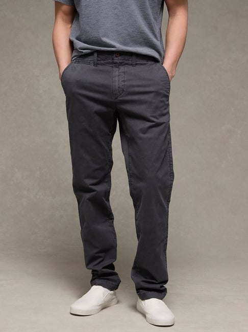 American Eagle Grey Cotton Regular Fit Trousers
