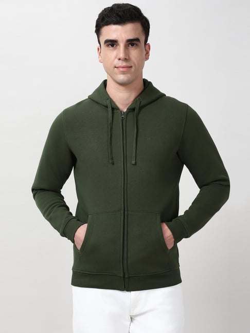 Peter England Green Cotton Regular Fit Hooded Sweatshirt-picture-30