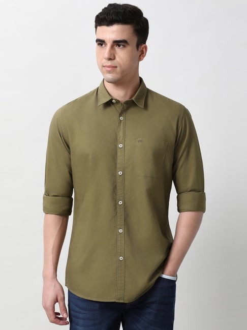 Peter England Green Cotton Slim Fit Shirt-picture-19