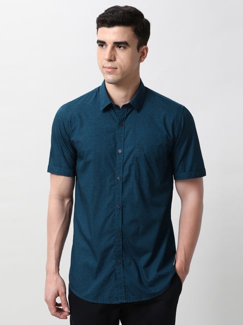 Peter England Blue Cotton Slim Fit Printed Shirt-picture-10