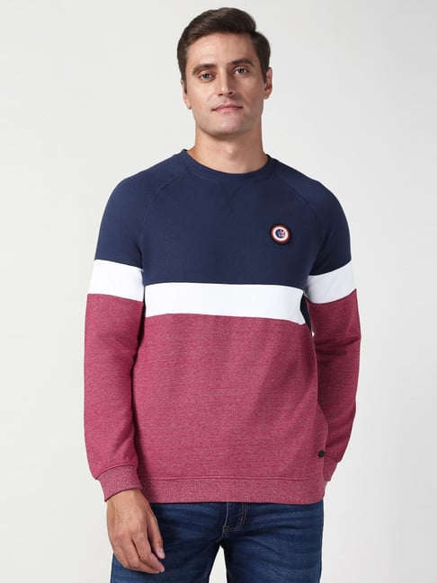 Peter England Navy Cotton Slim Fit Colour Block Sweatshirt-picture-30
