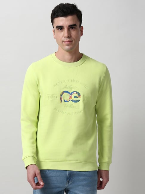 Peter England Green Cotton Slim Fit Graphic Sweatshirt-picture-21