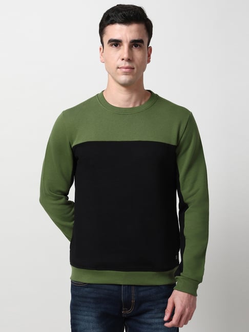 Peter England Green Cotton Slim Fit Colour Block Sweatshirt-picture-24