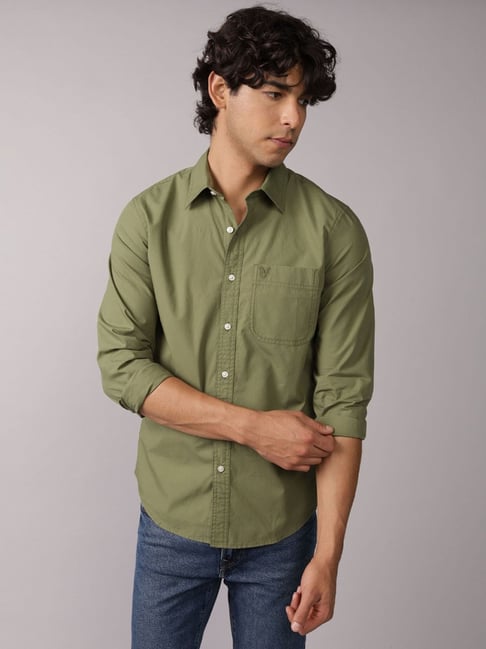 American Eagle Green Cotton Relaxed Fit Shirt-picture-42