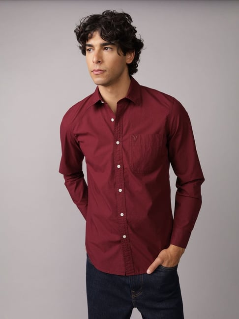 American Eagle Maroon Cotton Relaxed Fit Shirt-picture-44