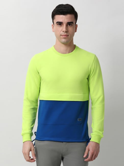 Peter England Green Cotton Slim Fit Colour Block Sweatshirt-picture-25