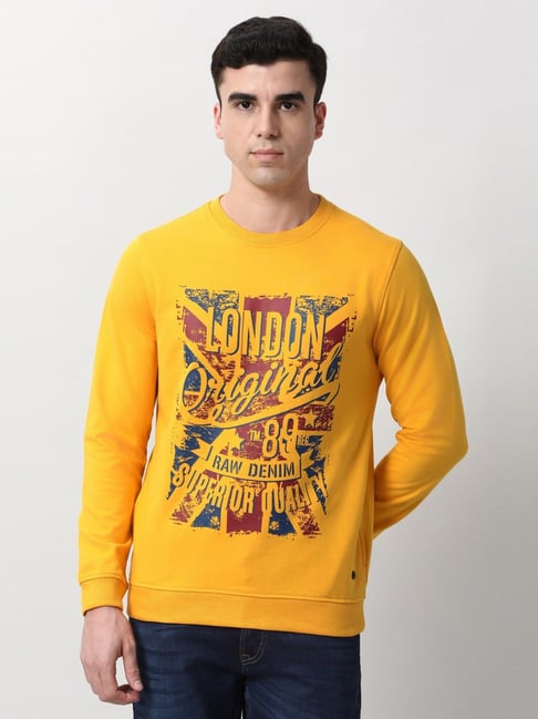 Peter England Yellow Cotton Slim Fit Graphic Sweatshirt-picture-40