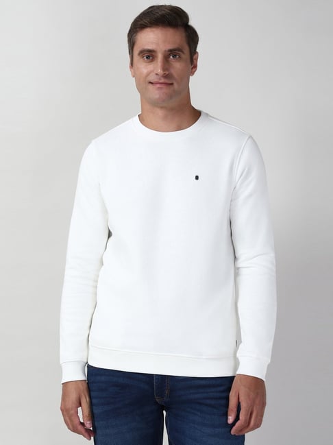 Peter England White Cotton Slim Fit Sweatshirt
