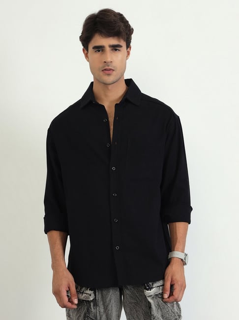 CHIMPAAANZEE Black Loose fit Solid Shirt-picture-30