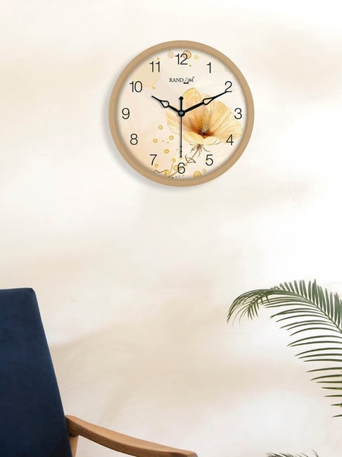 Random White & Yellow Printed Analogue Wall Clock