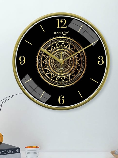 Random Yellow & Black Printed Sweep Silent Stylish Round Wall Clock