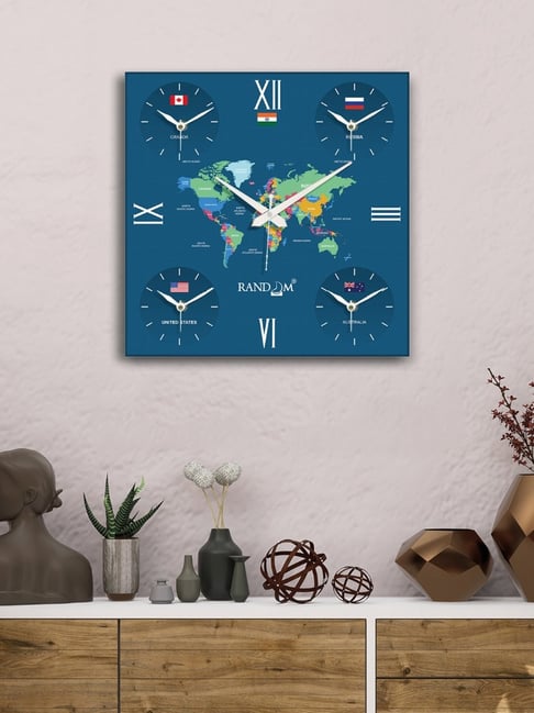 Random Blue & Green Abstract Printed Analogue Country Wooden Silent Wall Clock-picture-34