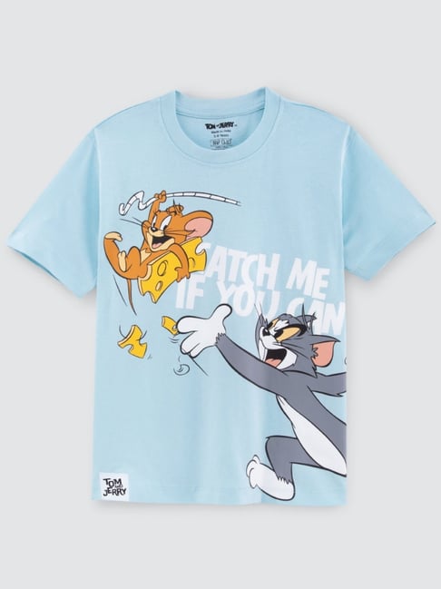 Nap Chief Unisex Light Blue Cotton Relaxed Fit Tom And Jerry T-Shirt