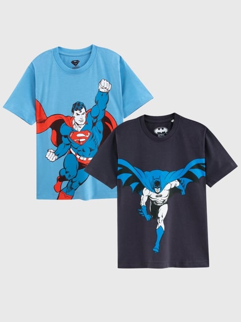 Nap Chief Unisex Charcoal Grey & Blue Cotton Relaxed Fit Superman T-Shirts - Pack Of 2-picture-38