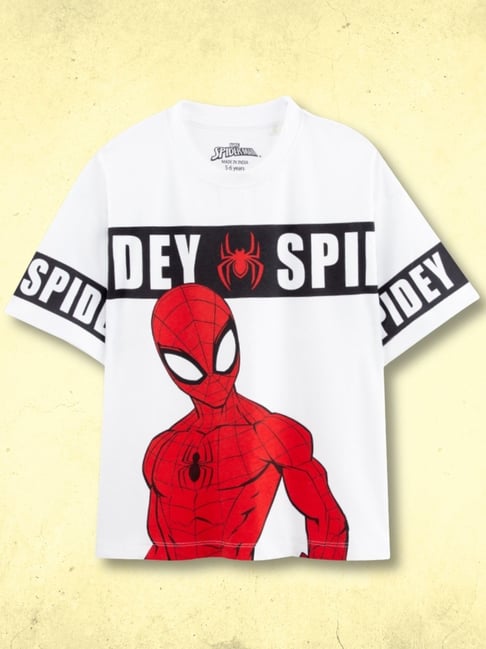 Nap Chief Unisex White Cotton Relaxed Fit Spiderman T-Shirt