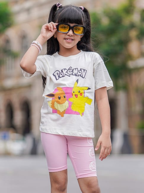Nap Chief Girls Off White Cotton Relaxed Fit Pokemon Clothing Set