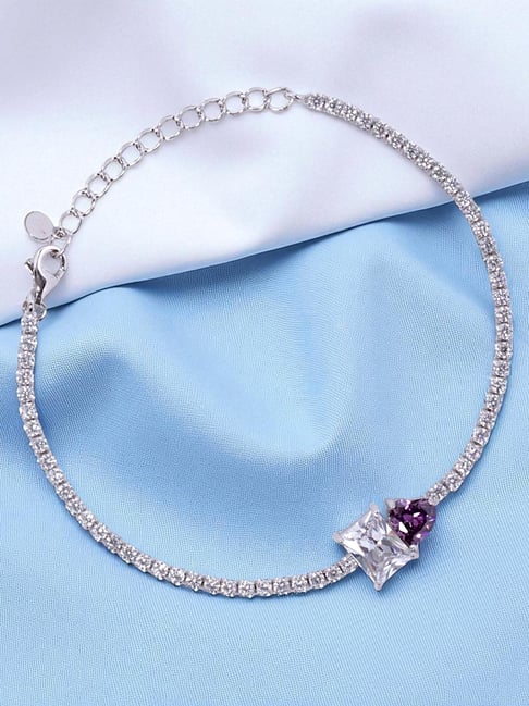 Taraash 925 Sterling Silver Square Heart CZ Bracelet for Women