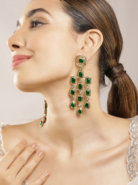 Rubans Gold-Tone Plated Green Earrings for Women