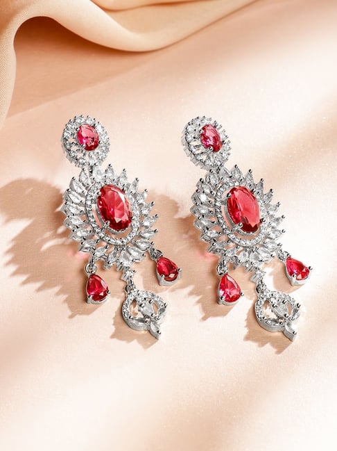 Rubans Rhodium Plated Red Set for Women