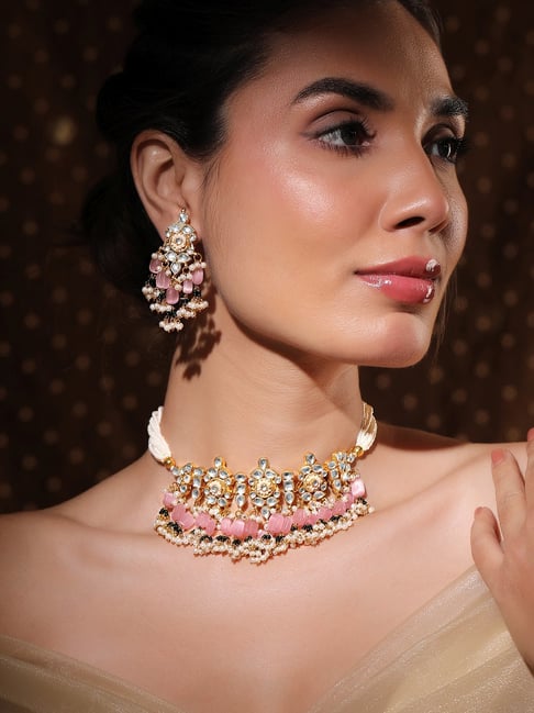 Rubans Gold-Tone Plated Pink Set for Women