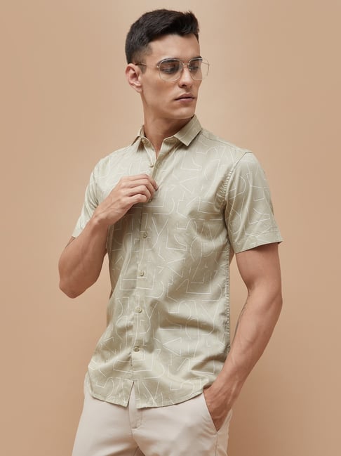 Code By Lifestyle Beige Cotton Regular Fit Printed Shirt-picture-22