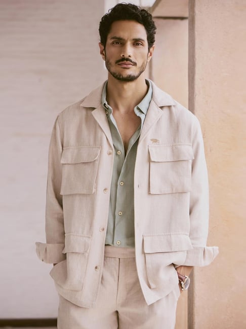 Andamen Beige Linen Regular Fit Solid Jacket-picture-34