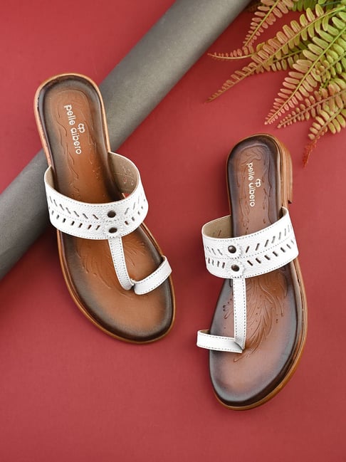 Pelle Albero Women's White Toe Ring Sandals-picture-21