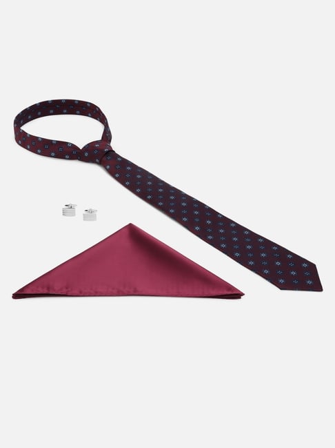 Van Heusen Maroon Embroidered Tie Pocket Square & Cufflink Gift Set