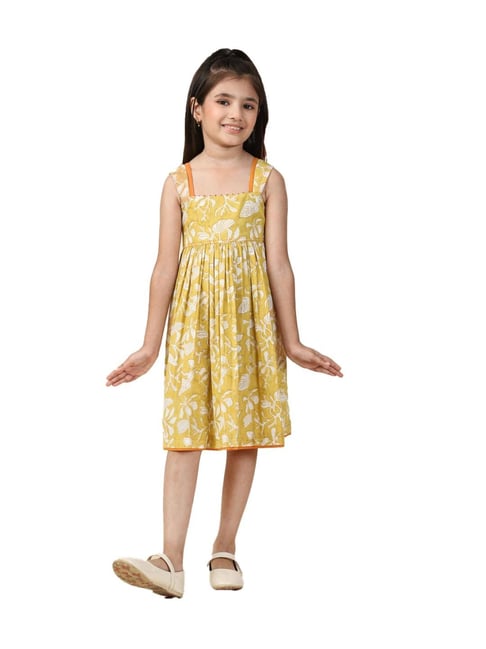 Fabindia Girls Yellow Cotton Printed Dress-picture-41