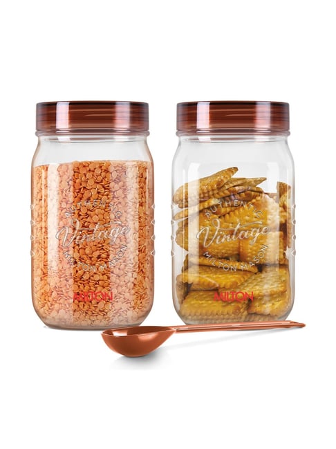 Milton Transparent Plastic Vintage Jar Container with Spoons Set of  (2000 ml) - Main Image