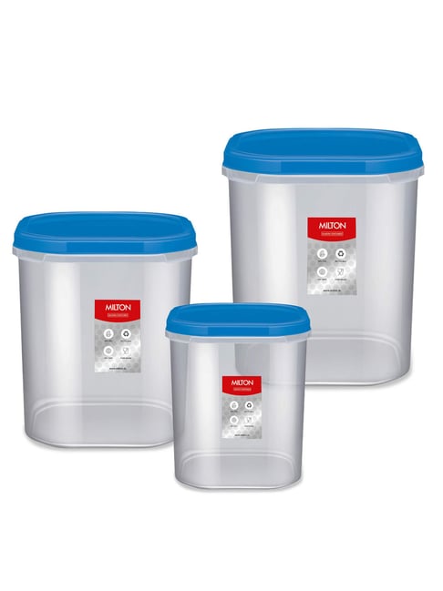 Milton Blue Plastic Quadra Modular Multi-Purpose Plastic Containers with Lid - Set of 3