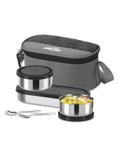 Milton Black Stainless Steel Lunch Box with Insulated Jacket & Spoon - Set of 5-picture-41