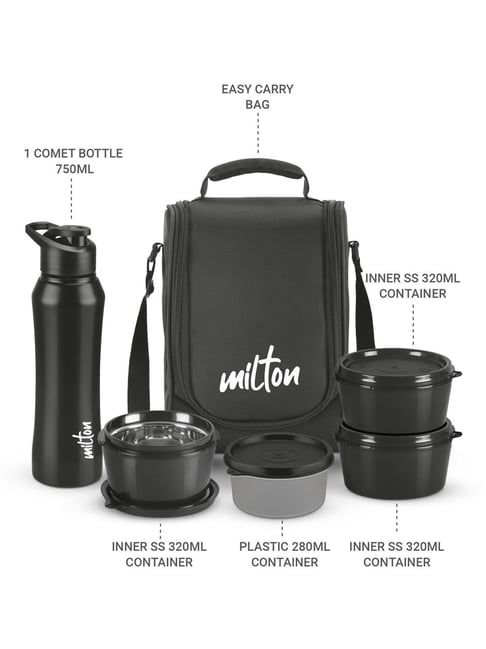 Buy Milton Black Lunch Box with Insulated Bag & Water Bottle - Set