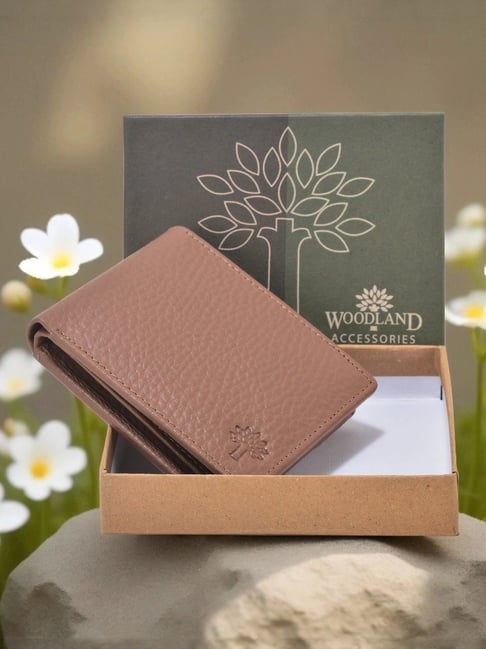 Woodland Tan Textured Medium Leather Bi-Fold Wallet For Men - Main Image