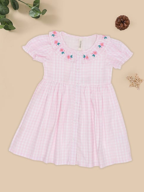 Pantaloons Baby Girls Fairytale Pink Cotton Checks Dress