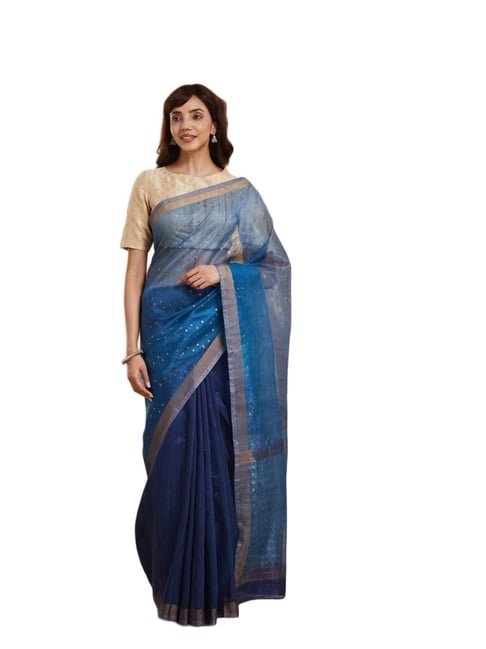 Fabindia Navy Woven Design Saree-picture-22