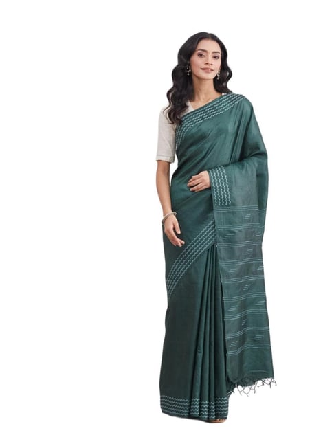 Fabindia Forest Green Woven Design Saree-picture-26