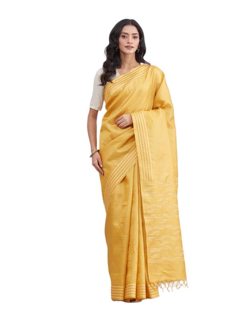 Fabindia Yellow Woven Design Saree-picture-24
