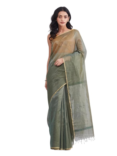 Fabindia Forest Green Woven Design Saree-picture-27