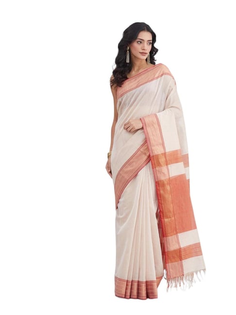 Fabindia Beige Woven Design Saree-picture-15