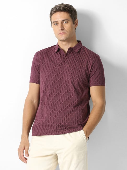 Van Heusen Maroon Regular Fit Printed Polo T-Shirt-picture-41
