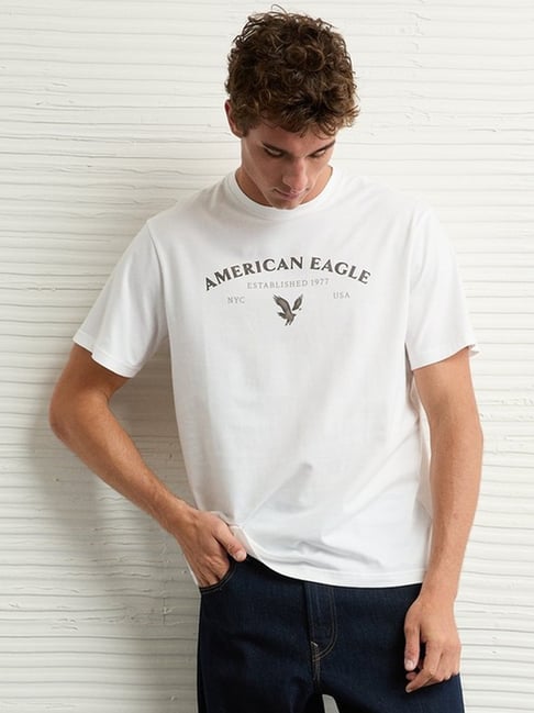 American Eagle White Regular Fit Logo Printed T-Shirt
