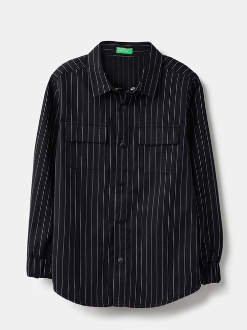 United Colors Of Benetton Black Regular Fit Striped Shirt